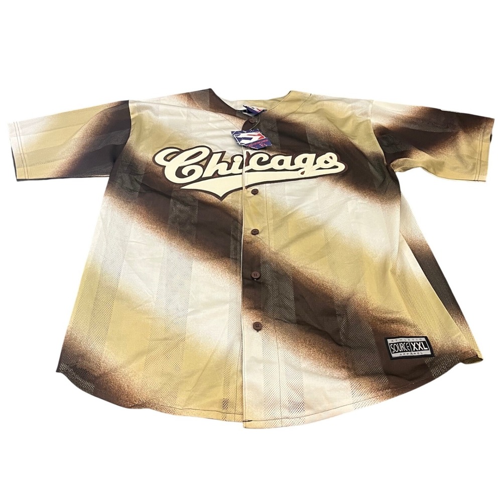 NWT Vintage Source Chicago Baseball Jersey XL Brown Tan Mesh Gradient Button Up